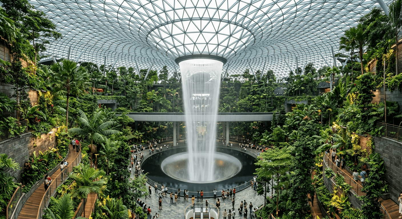 Rain Vortex waterfall inside Jewel Changi Airport