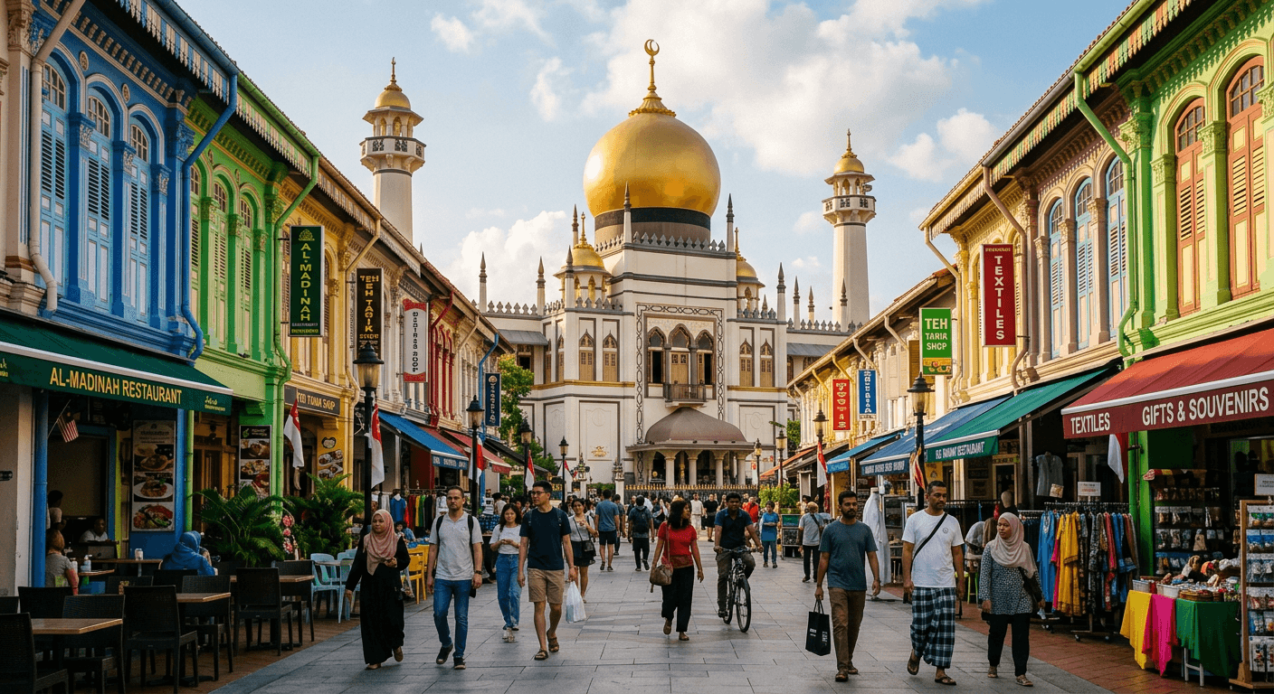 Sultan Mosque with its golden dome on Muscat Street in Kampong Glam
