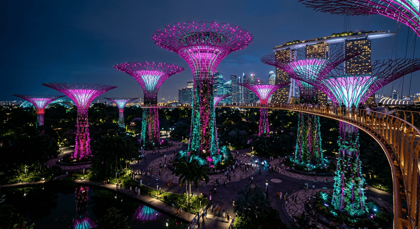 Supertree Grove lit up at night